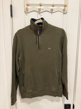 Lacoste Men's Olive Green High/Neck Half-Zip Pullover Sweater